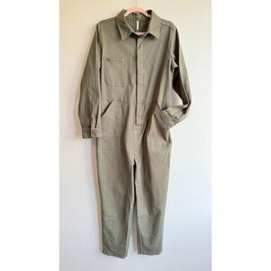 Rylee + Cru Cinched Back Coverall Jumpsuit in Olive Green Cotton size Large NWT